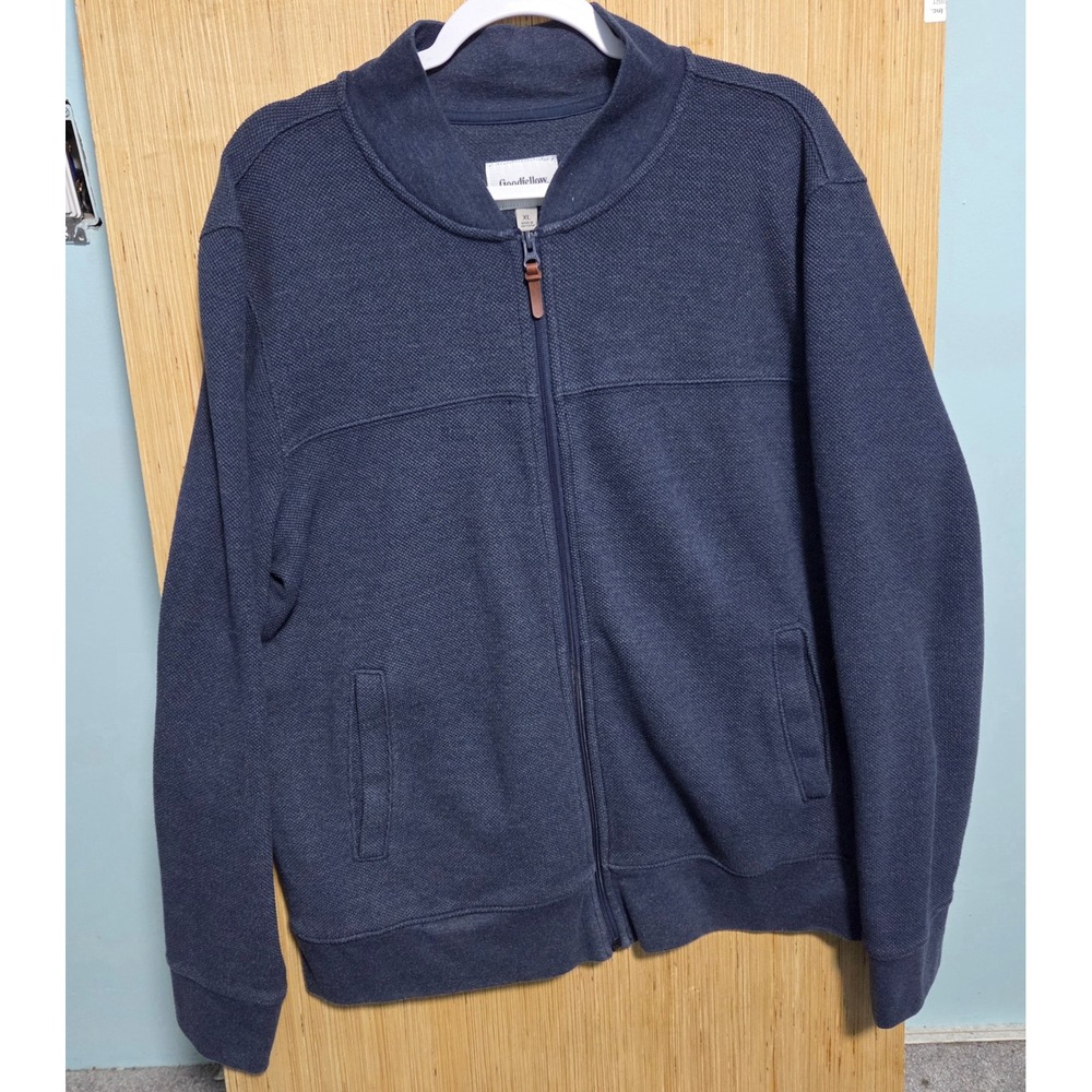 Goodfellow & Co Sz XL Mens Full Zip Bomber Jacket Navy Blue Textured Knit
